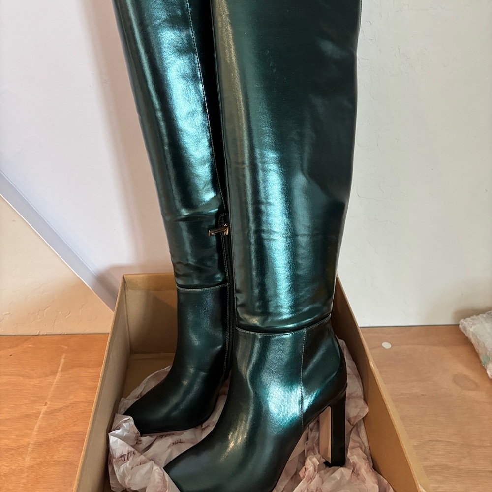 Jessica Simpson Dark Teal Green Metallic Mistia Over-The-Knee Boots Shoe 6 NEW